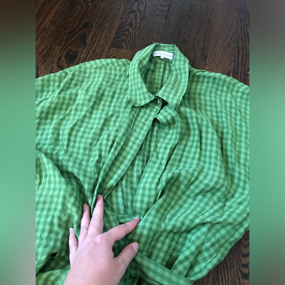 Scanlan Theodore Women’s M Green Gingham Wrap Midi Dress w/Collar and Belt - EUC - Picture 13 of 15